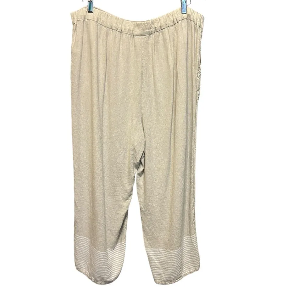 Pure Jill Women Pants XL Beige Wide Leg Linen Blend Beachy Coastal Preppy Vacay - Image 3