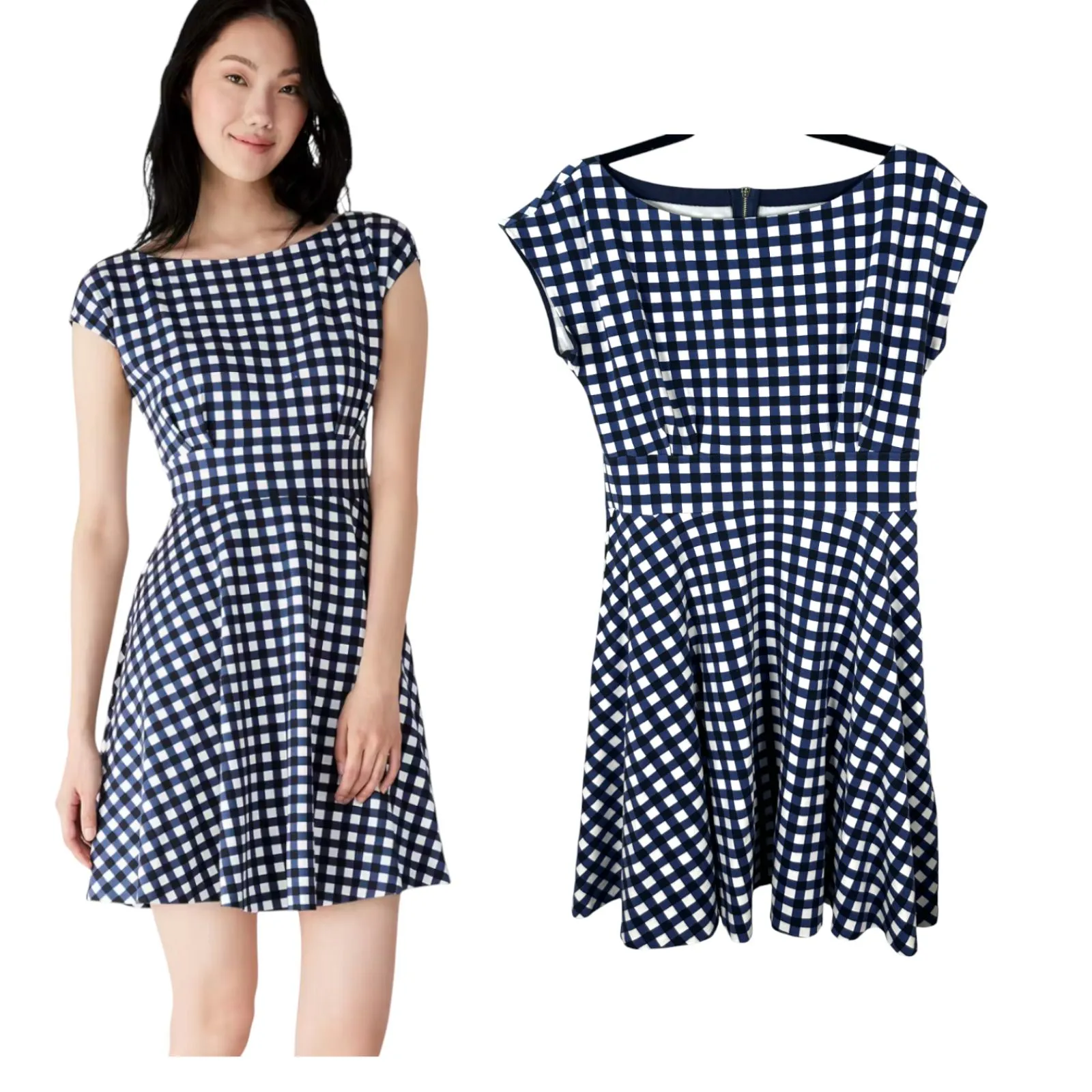 Kate Spade Gingham Ponte Fiorella Dress Blue White Size Medium - Image 2