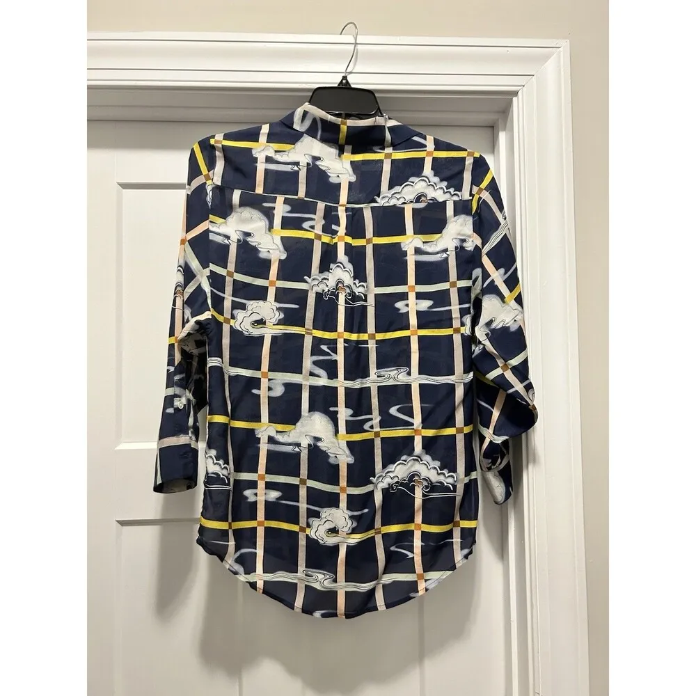 ANTHROPOLOGIE Zooligst CHARLOTTE LINTON Smoke Signs Cloud Silk Blouse Size 10 - Image 7