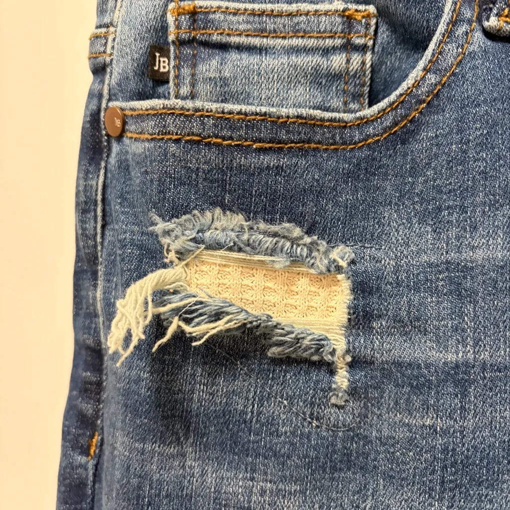 Judy Blue Boyfriend Fit Jeans size 13 Waist 31 Distressed Waffle Thermal Patch - Image 3