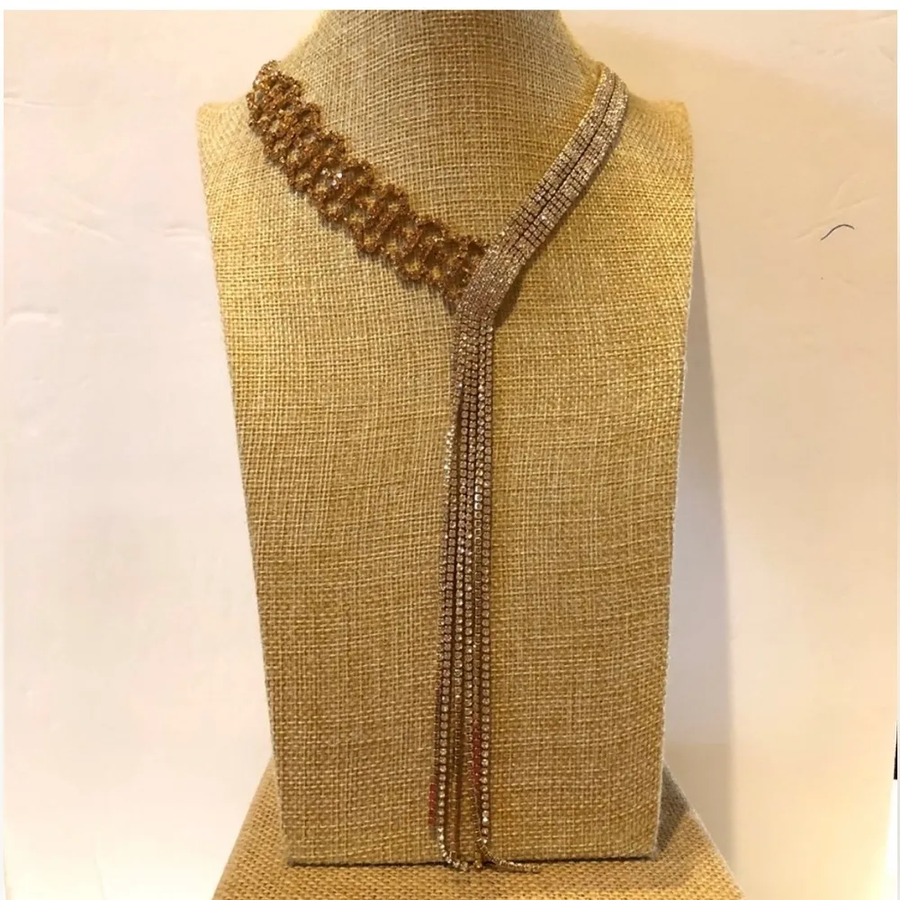 Free People Edge of Romance Gold Rhinestone Necklace-NWT - Image 3