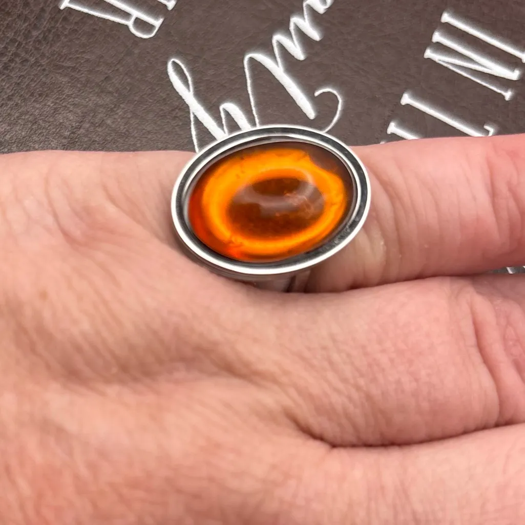 Vintage 1970s Glass Cabochon Adjustable Ring | Handmade Boho Retro Jewelry - Image 4
