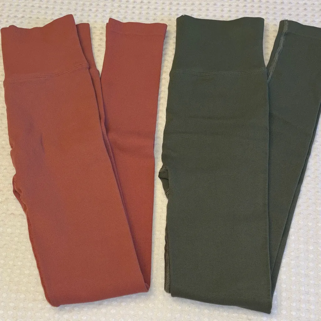 NEW! Free People Movement Dark Olive Sage Forest Green Ribbed Leggings Size XS/S - Image 10