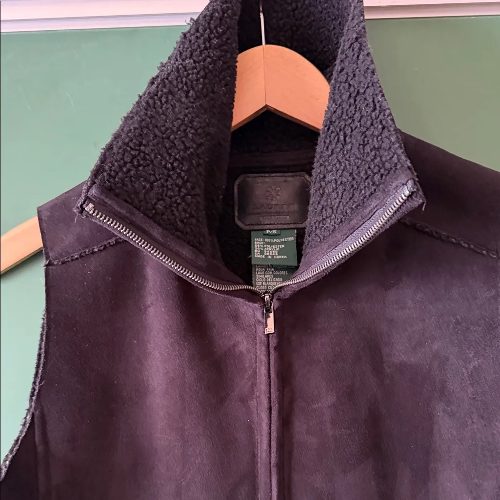 Lauren Black Label  Womens P/S Black Faux Suede Sherpa-Lined Vest - Image 5