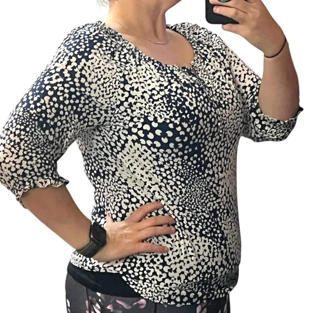 Talbots SMALL Split Neck Keyhole Tie Elastic Collar Cuff 3/4 Sleeve Blouse - Image 11