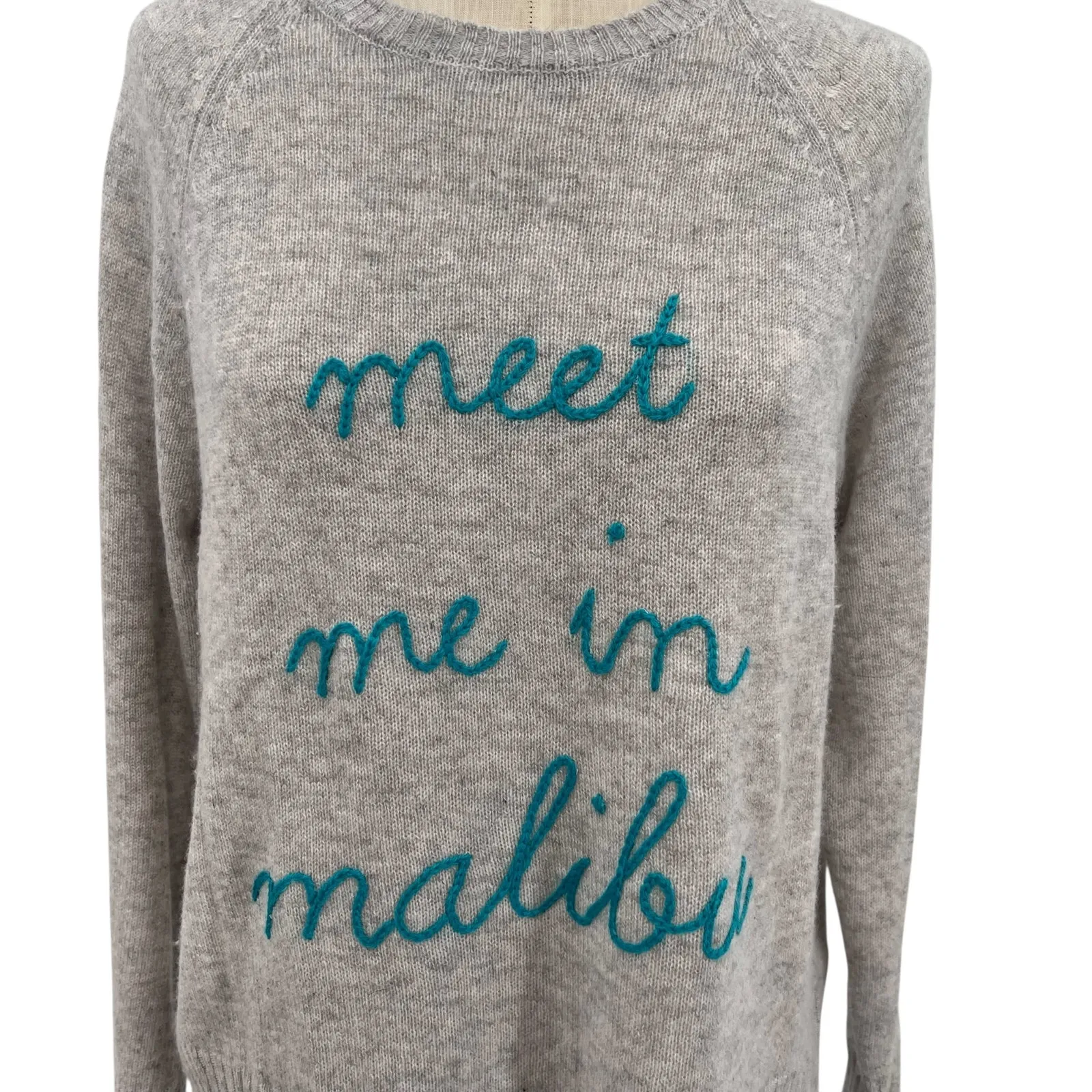 Golden Sun Meet Me In Malibu‎ Cashmere Sweater Gray Blue Size Small Medium - Image 4