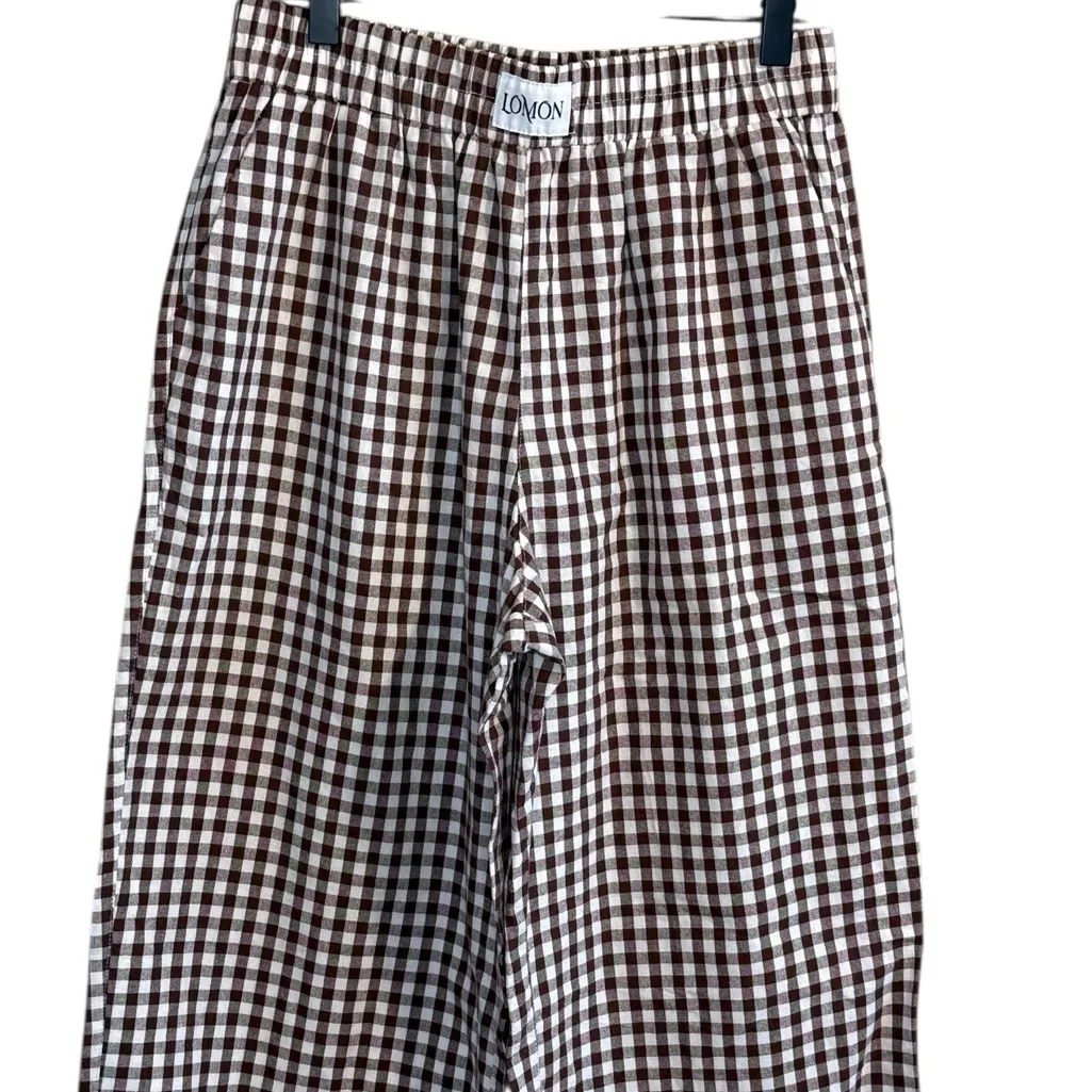 LOMON Women’s Sz Small Striped Gingham Boxer Pants Cotton Pajama Lounge New NWT White - Image 3