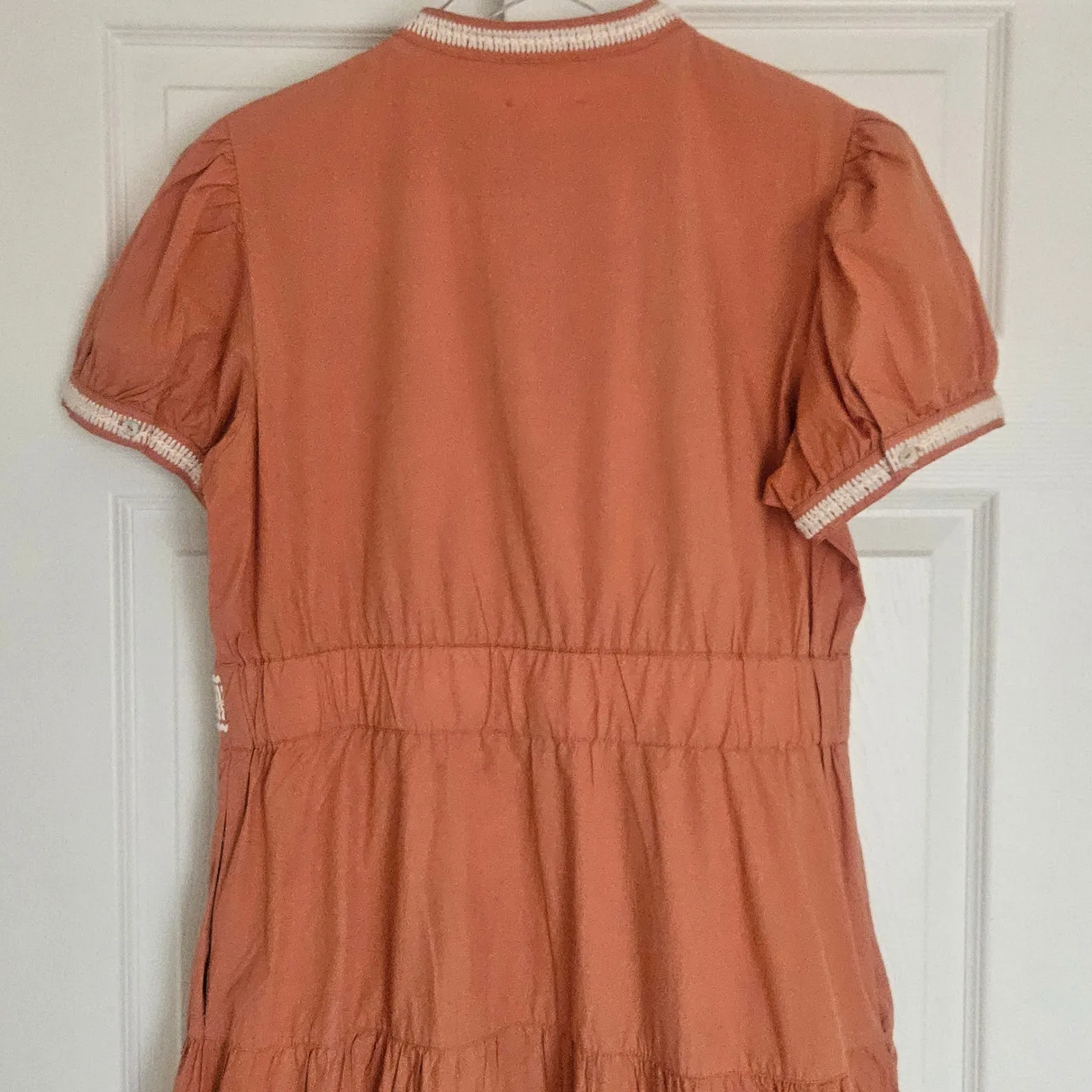 Bohme Embroidered Siya Coral Shirt Dress Tiered Boho Cottagecore Button L Large - Image 12