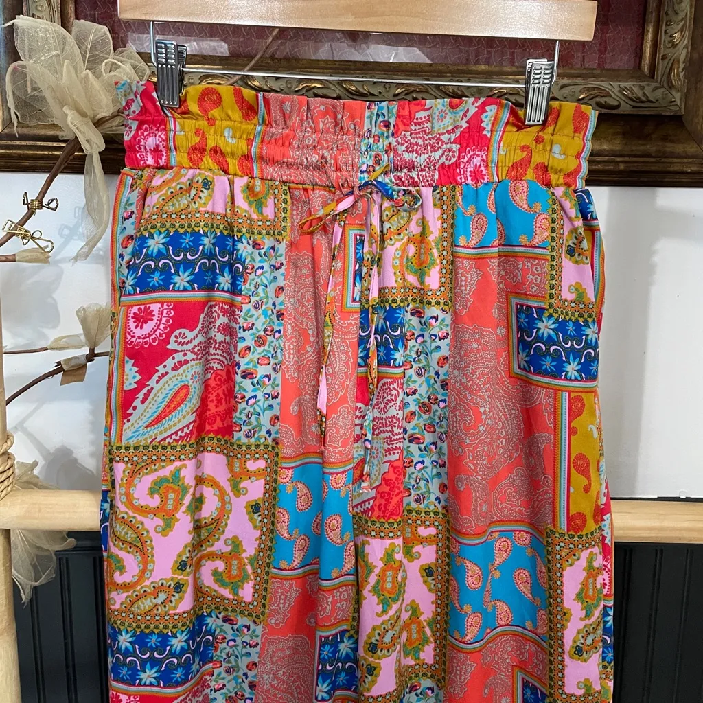 Free People Intimately Patch Things Up Satin Wide Leg Pull On Pants Sz M 🧡🎀 - Image 5