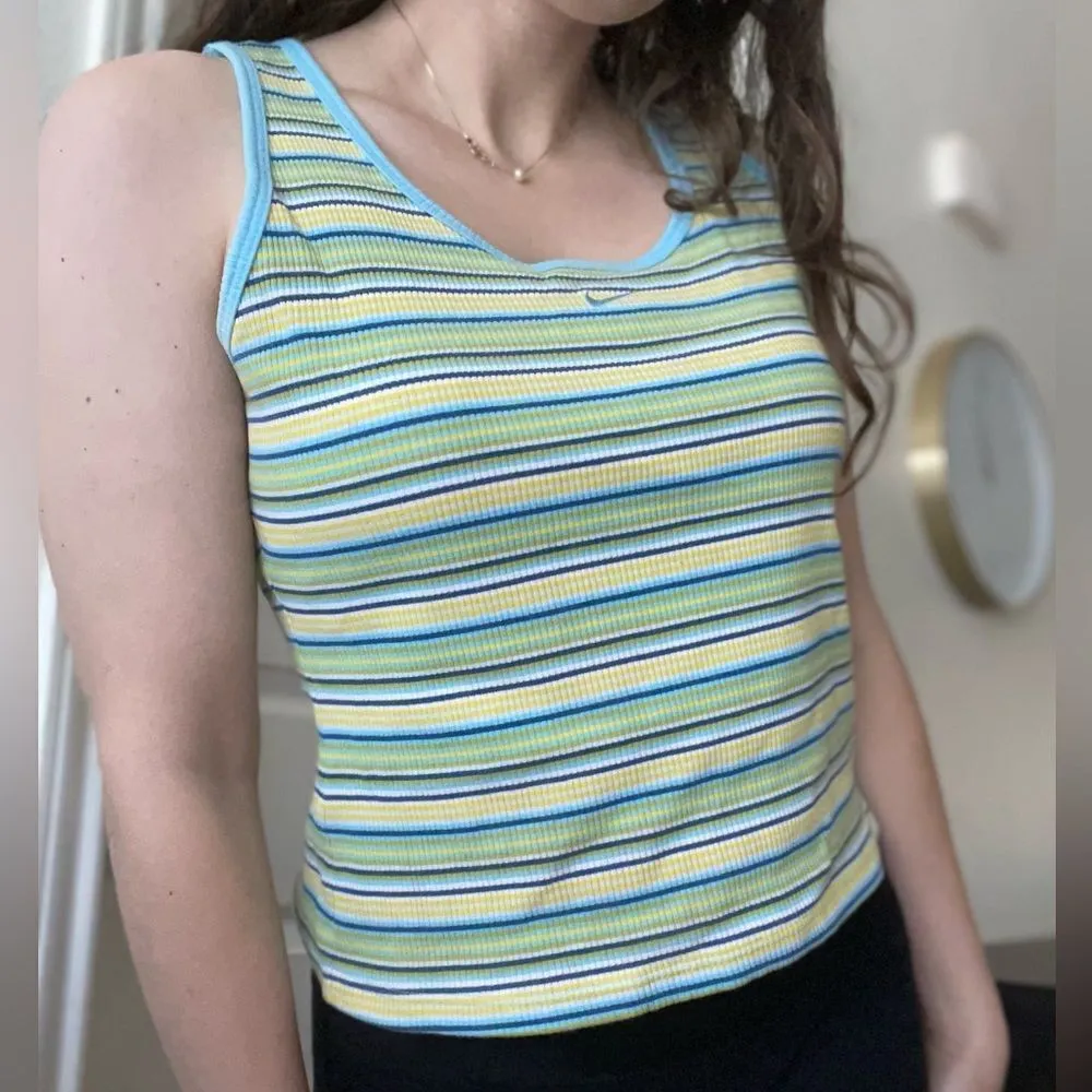 Vintage Silver Tag Nike Center Swoosh Ribbed Tank Top Crop Size XL Striped‎ - Image 3