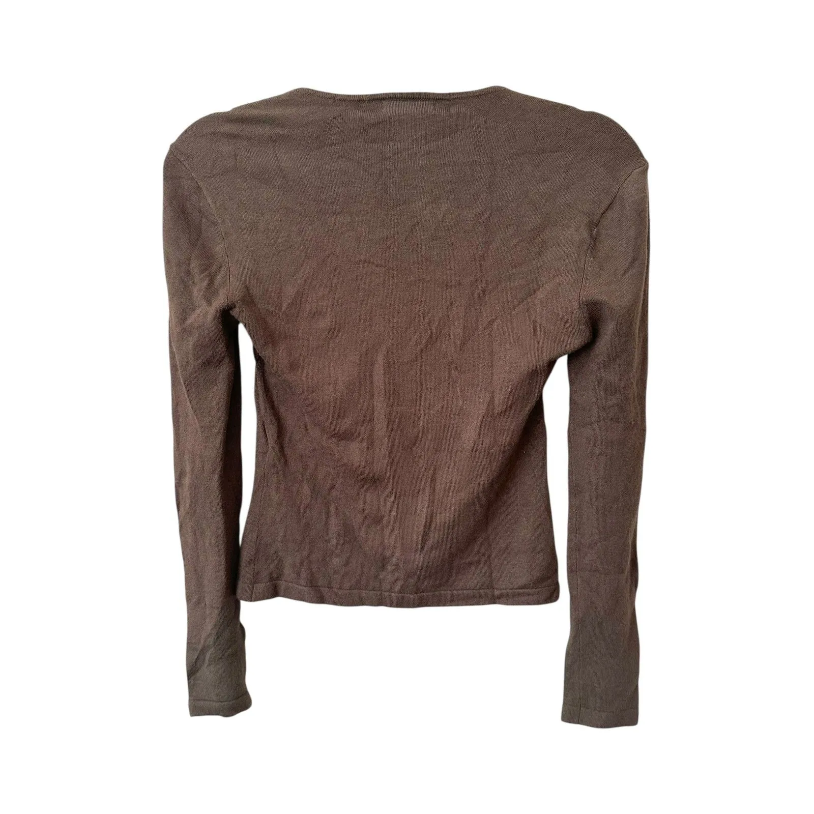 AVEC LES FILLES Knit Scoop Neck Top‎ Brown Small - Image 3