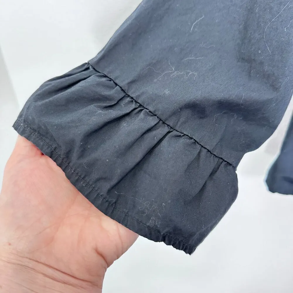 Maeve Anthropologie Black‎ Mock Neck Ruffle Hem Poplin Cotton Blouse Size 4 - Image 6