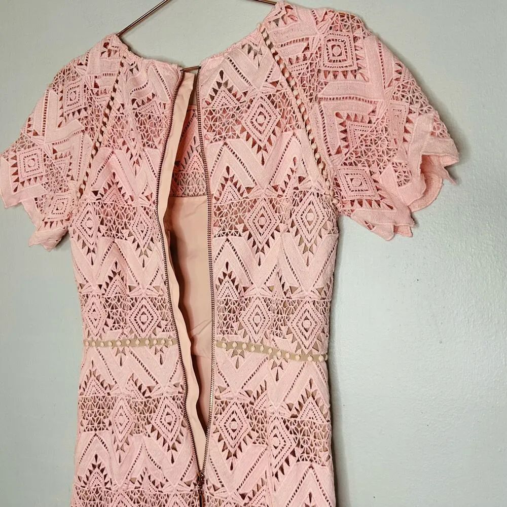 STYLESTALKER Pink Lace Cutout Zipper Exposed Back Midi Dress Size Small - Image 7