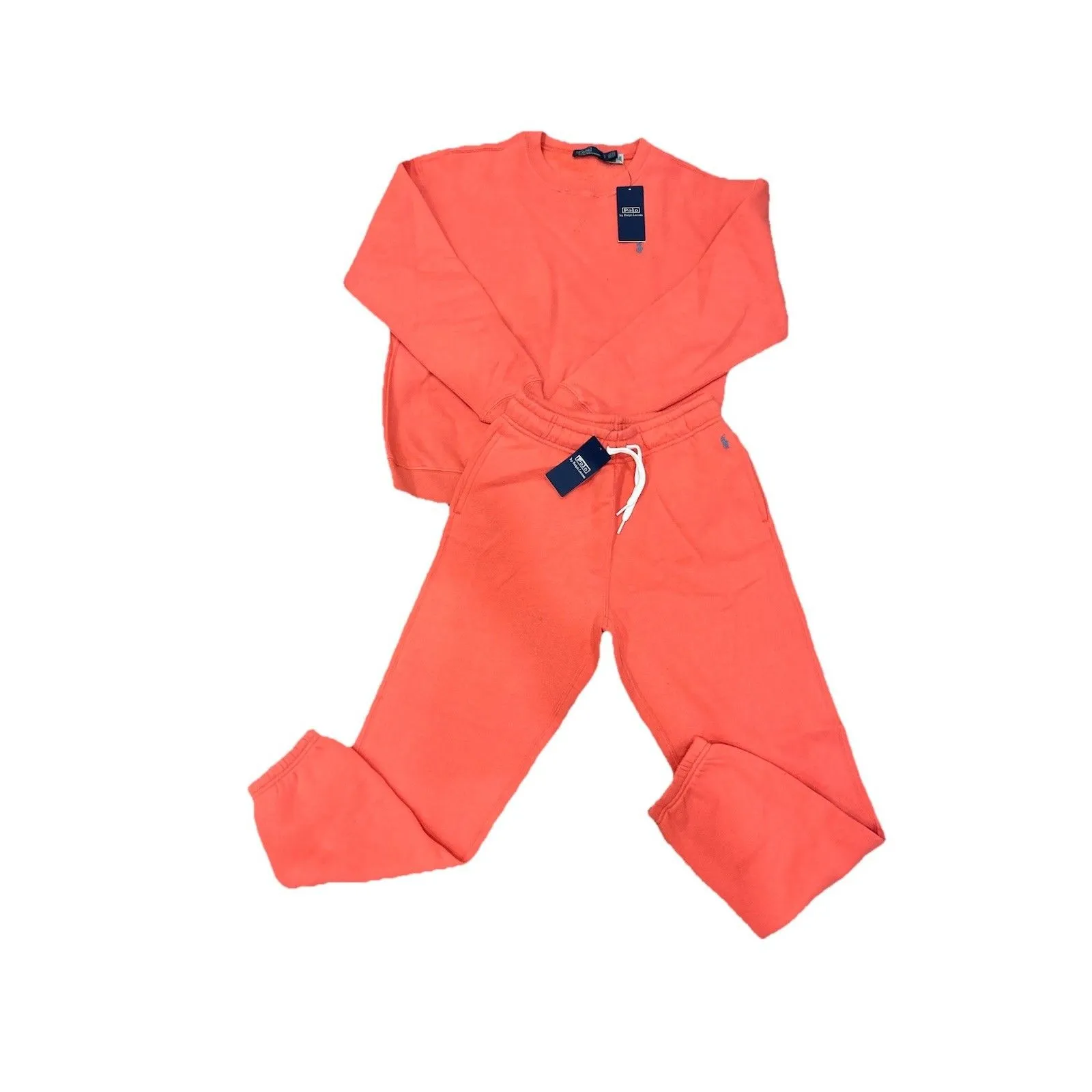 Ralph Lauren Polo Fleece Crewneck sweatshirt pants sweatsuit Amalfi Red S/XS New - Image 2
