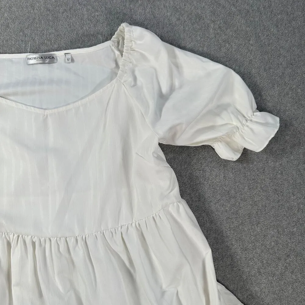 Patrizia Luca Tiered High Low Dress Women's Medium White Stripe Short Sleeve - Image 3