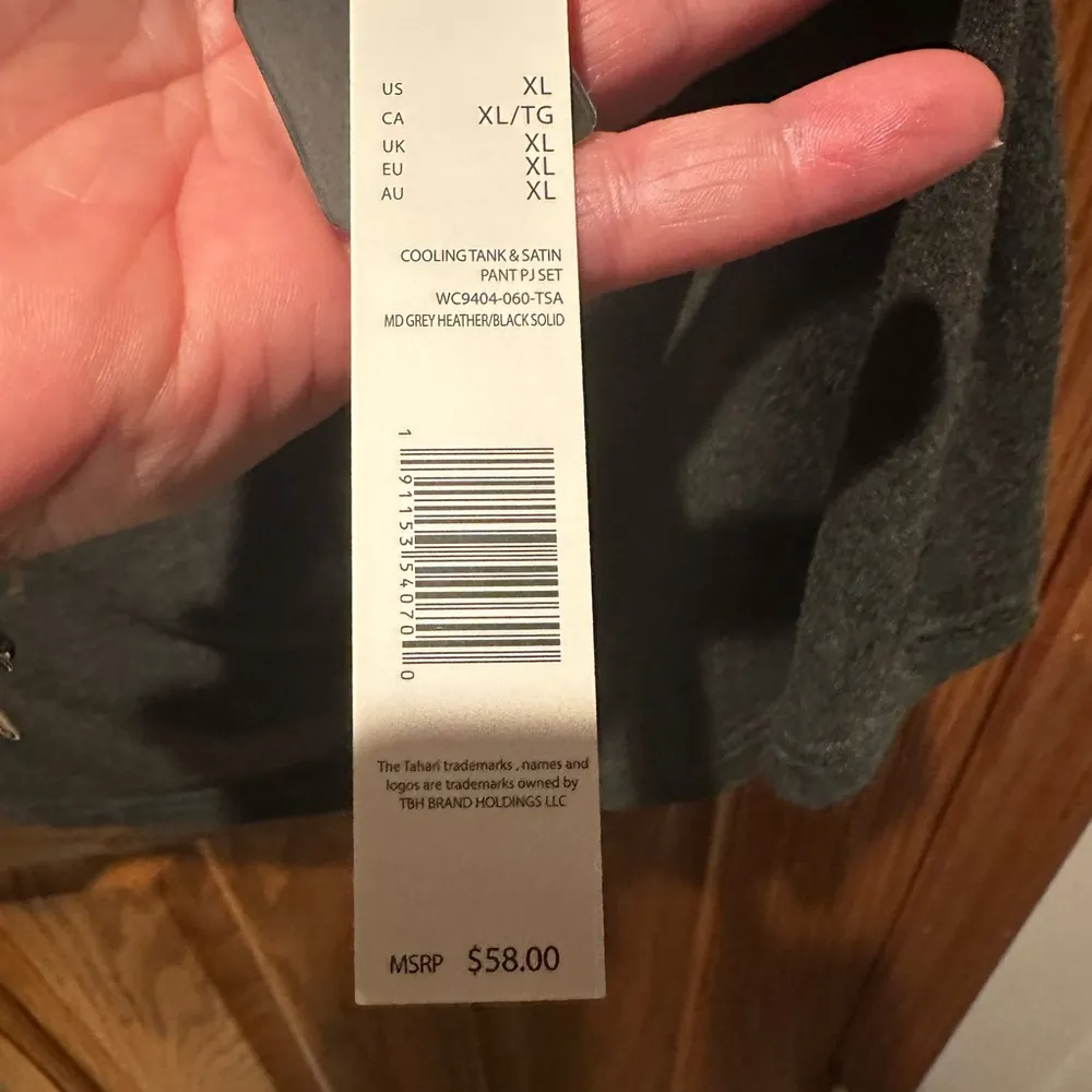 Tahari Sleep Set Cooling Tank Satin Sleep Pants Pajamas Size XL Gray Black New - Image 5