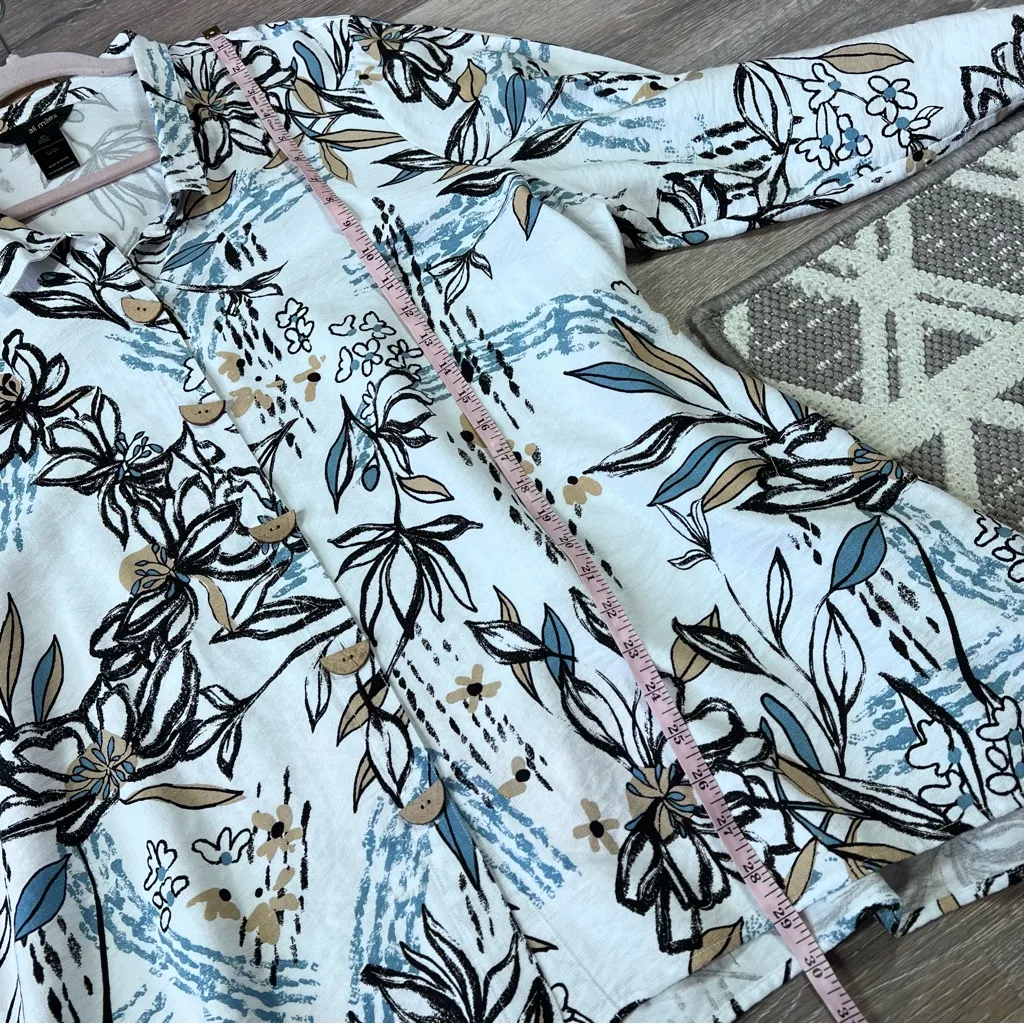 Ali miles floral art to wear Lagenlook button down shirt quarter sleeve White Size 3X - Image 4