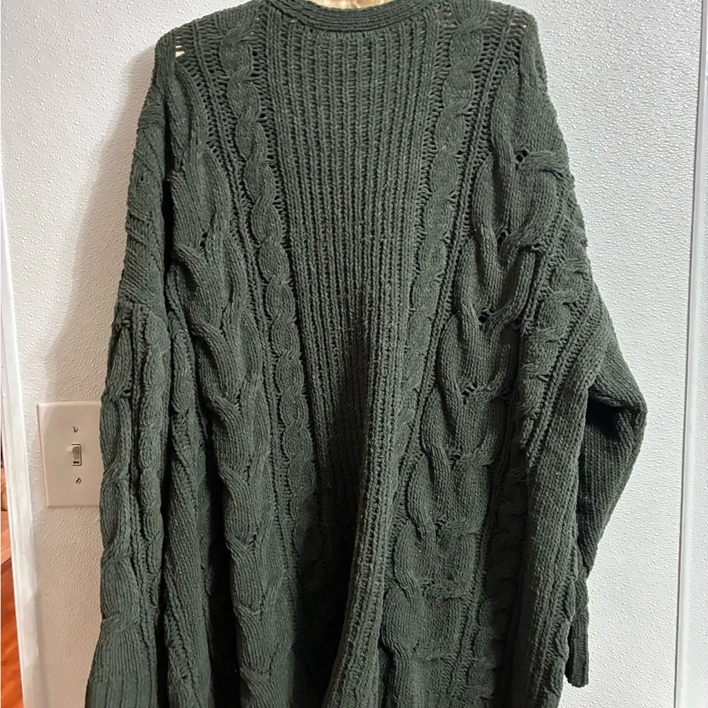 Oversized open front Cozy Green Cable Knit Cardigan L Size L - Image 3