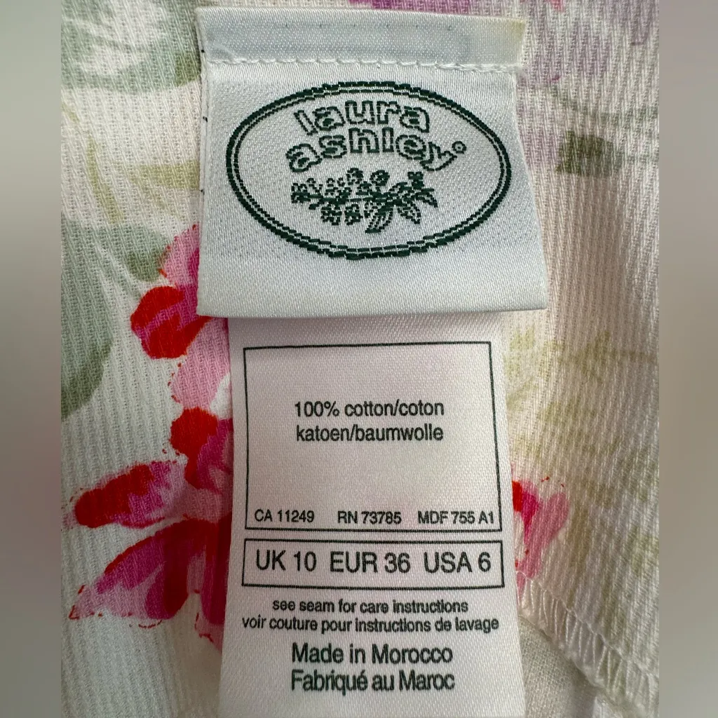 Vintage 1990’s Laura Ashley Floral Sheath Shift Cotton Dress US 6 White Pink - Image 2