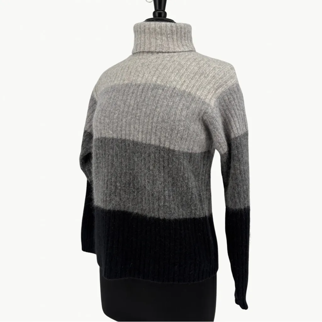 Vintage 90s SKYR Lambswool Angora Ribbed Stripe Turtleneck Sweater | Sz M | Gray Black Size M - Image 9
