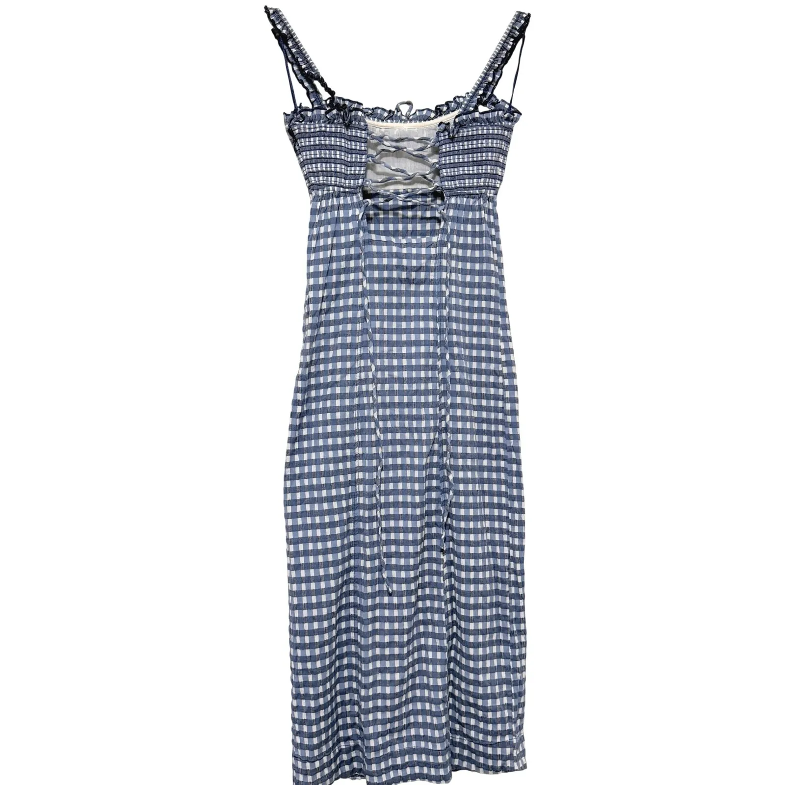 Free People Ethereal Dainty Romantic Lucinda Midi Dress Size Small Gingham Blue - Image 3