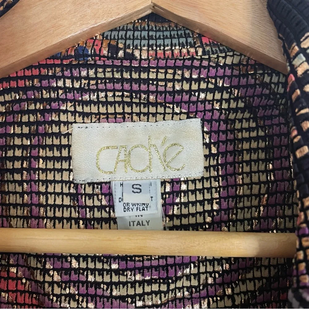 Vtg Caché Richly Patterned Copper Paisley Blazer with Sheen Lapels Size Small Red - Image 2