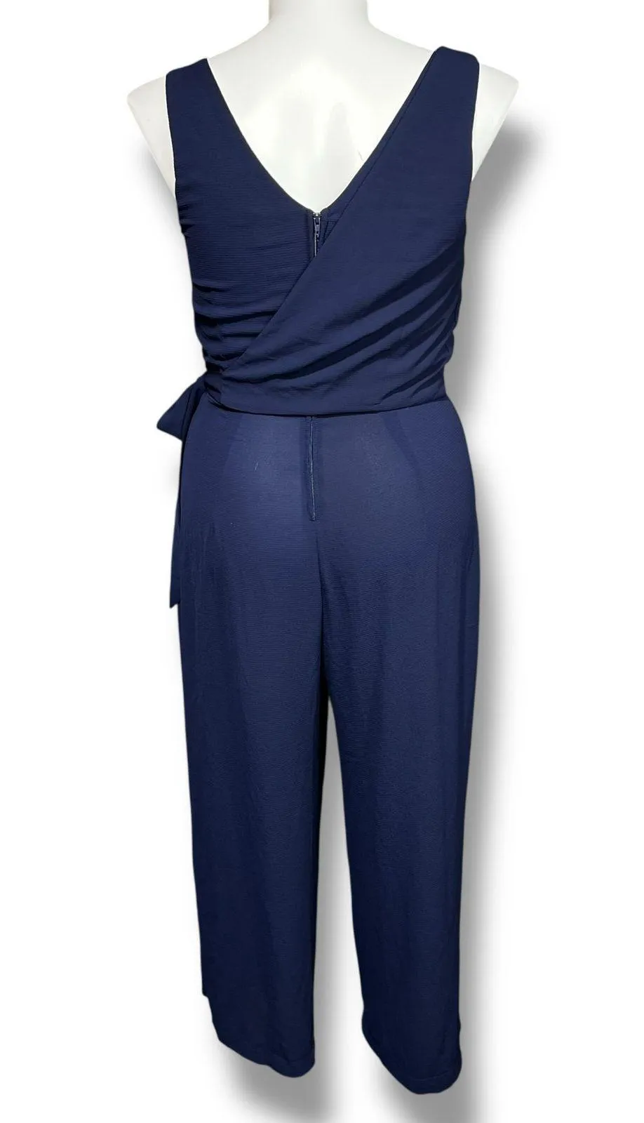 Speechless Womens Jumpsuit Sleeveless V Neck Wide Leg Tie Waist Navy Blue XL - Image 4