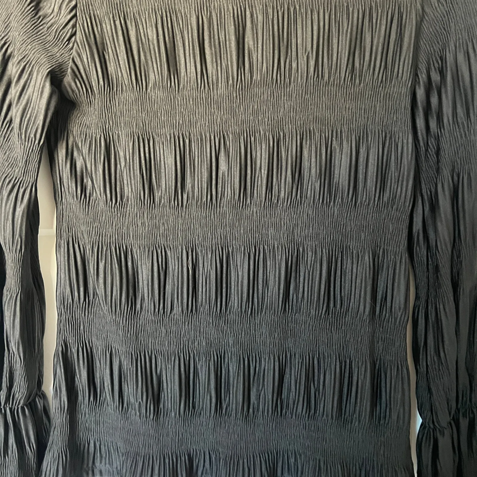 Prologue Women's Black Ruffle Long Sleeve Crinkle Blouse - Size Medium - NWT - Image 9