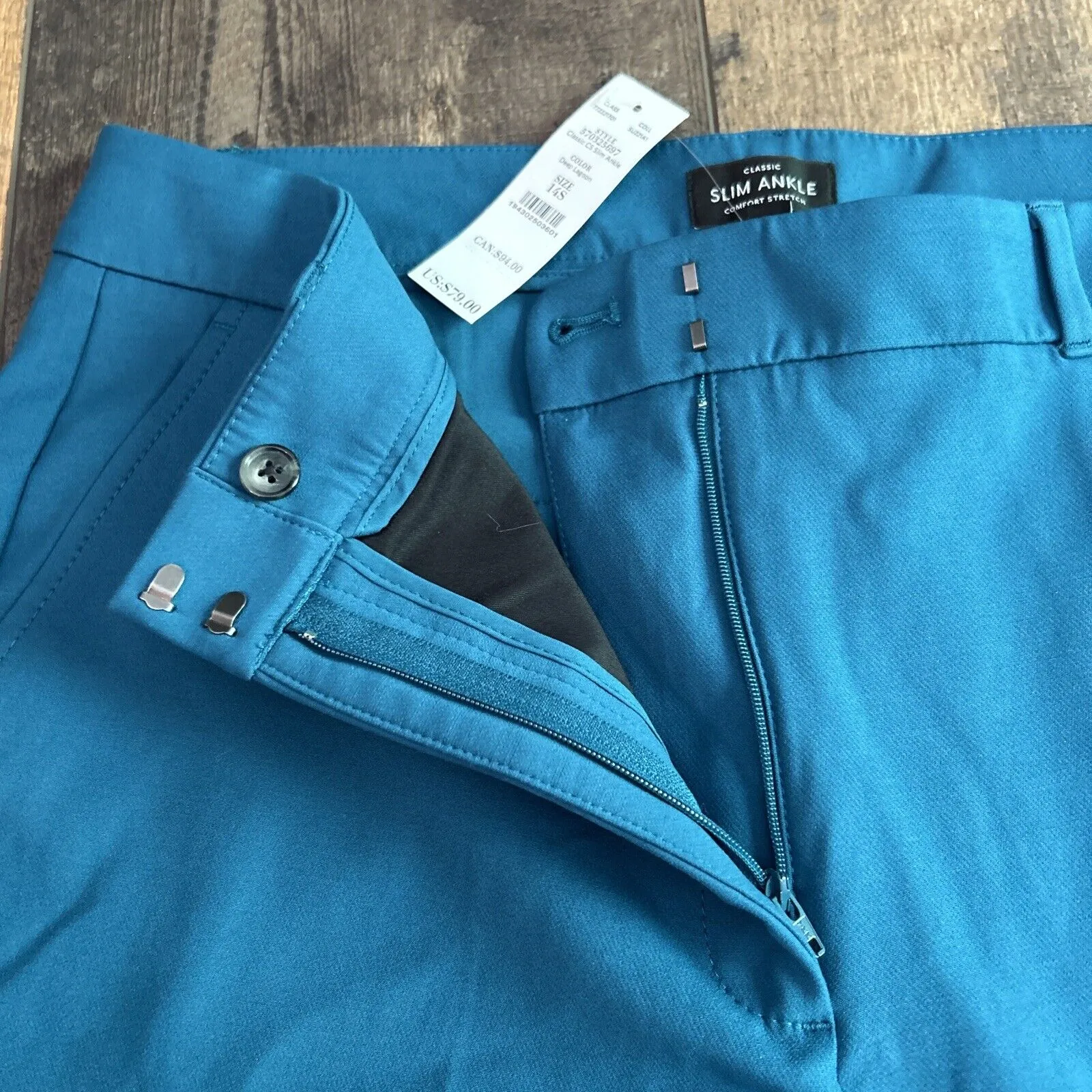NWT White House‎ Black Market Pants Size 14S The Slim Ankle Classic Stretch Teal - Image 3