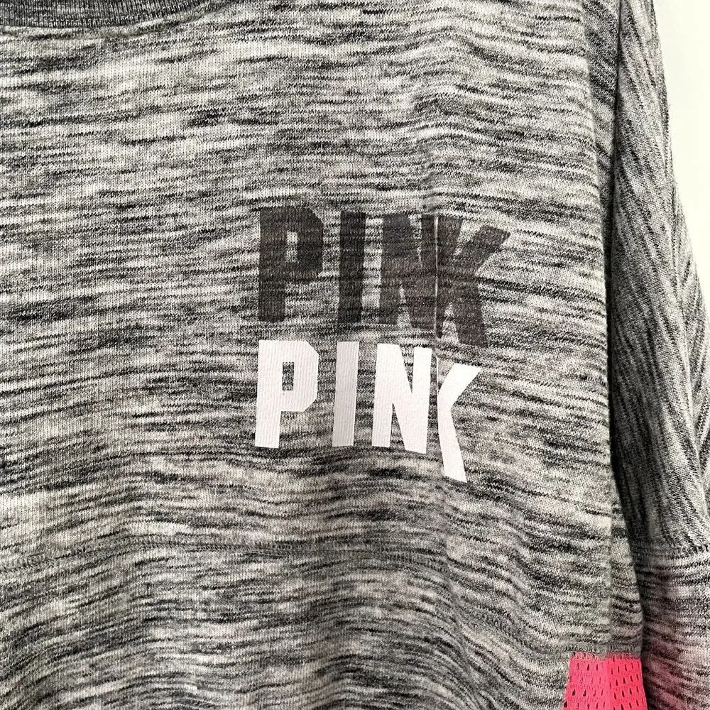 Victoria's Secret PINK gray neon pink crewneck sweater casual women size medium - Image 3