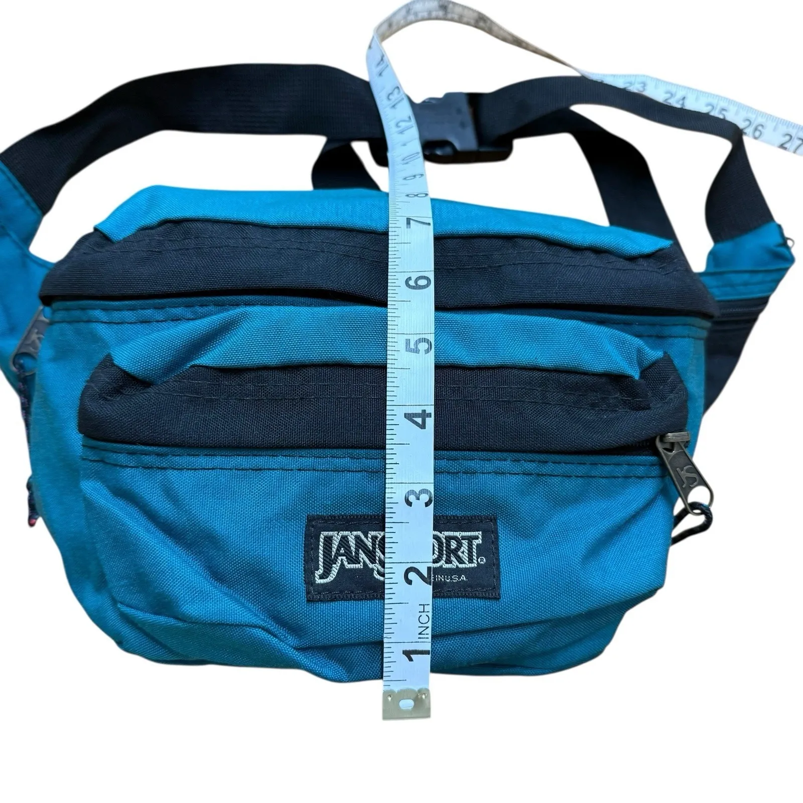 VTG Jansport Fanny Pack 2 Pouch‎ Waist Bag TEAL GREEN Black USA 90's - Image 3