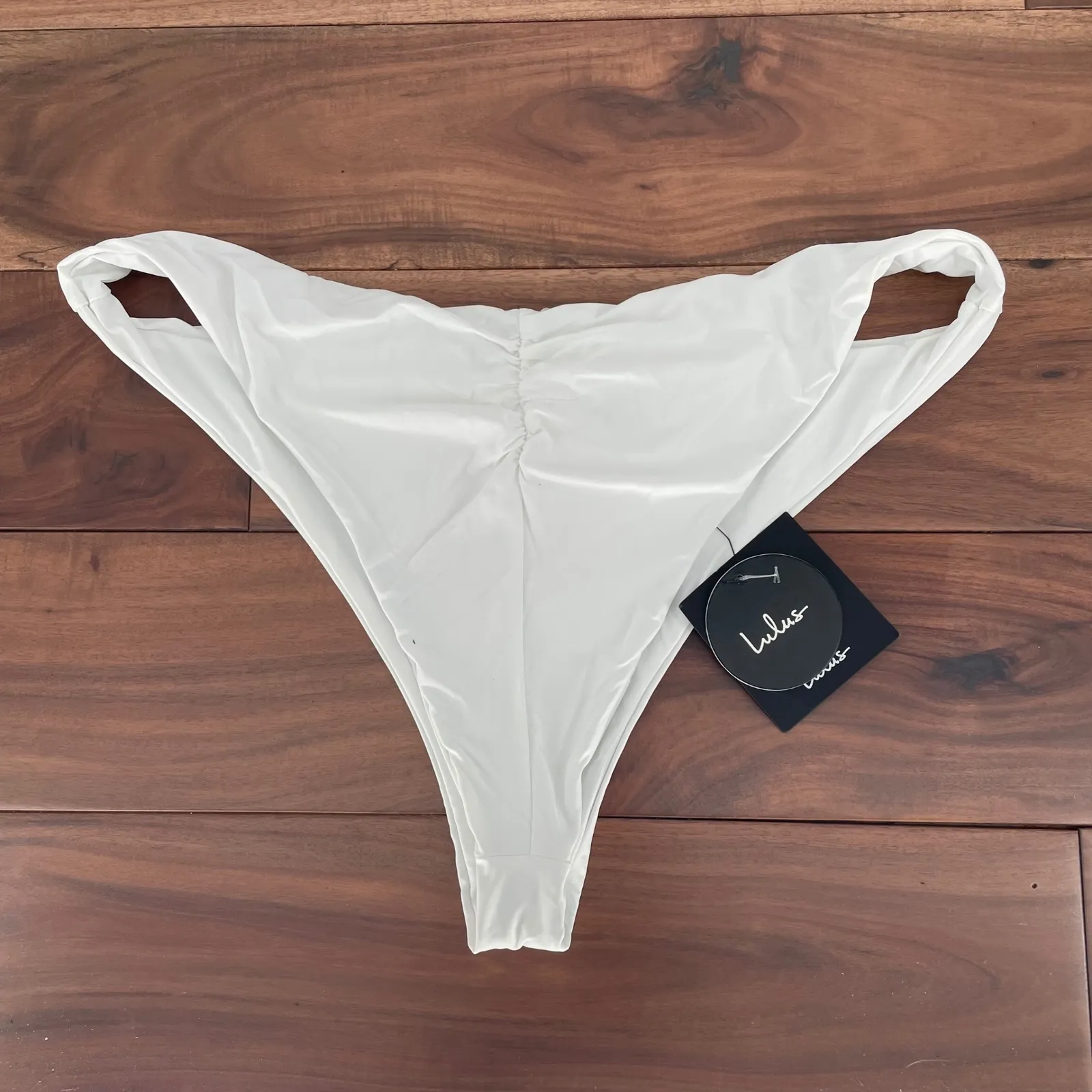 Lulus White Ruched High Cut Bikini Bottoms Swimwear XL - Image 5