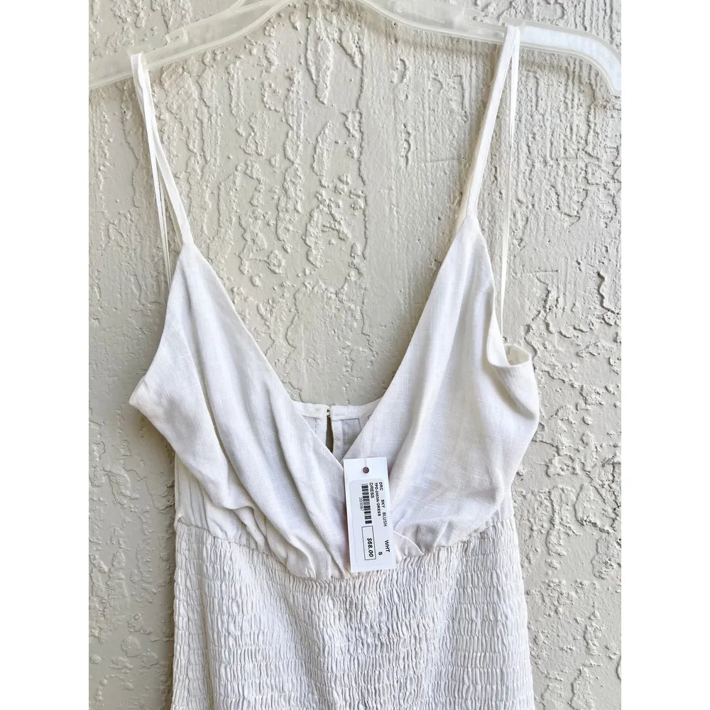 NWT Sky Blush Sleeveless Linen Smocked Ruffle V Neck Mini Dress White Size Small - Image 2