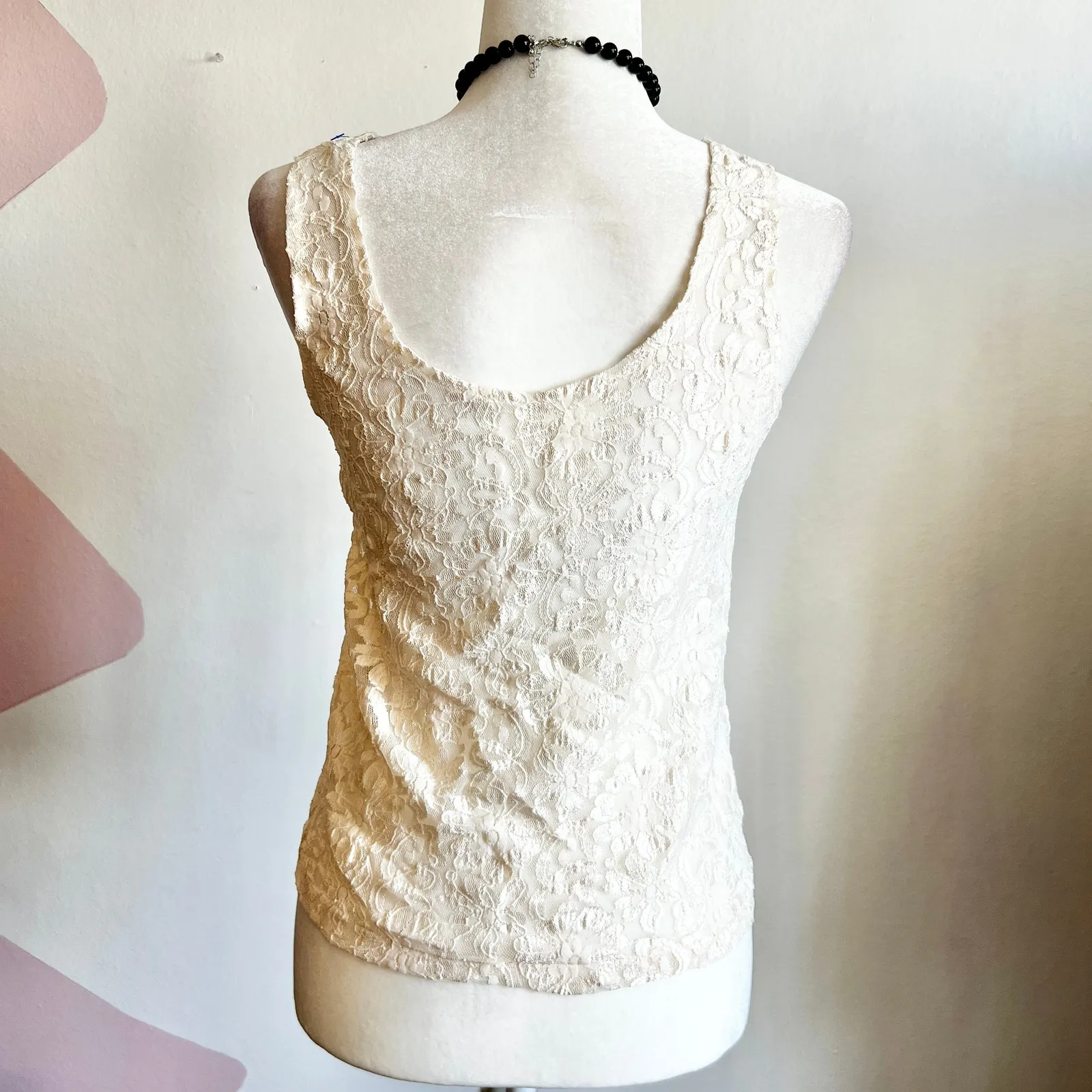 Vintage White Lace‎ Tank Top Y2K 2000s Coquette Soft Girl Fairycore Medium - Image 3