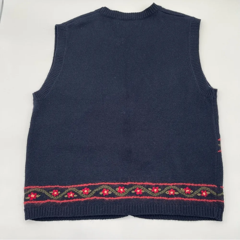 VTG Ciel Bleu Women’s Large Floral Sweater Vest Buttons Flowers Cottagecore 90s Blue - Image 9