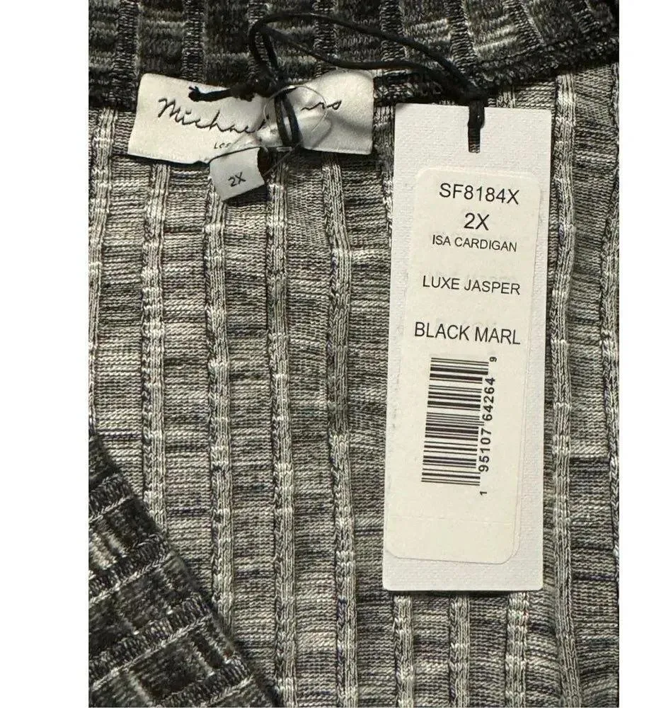 Michael Stars Duster Cardigan Midi Wrap Dress 2X Button Front Ribbed Black Gray - Image 6