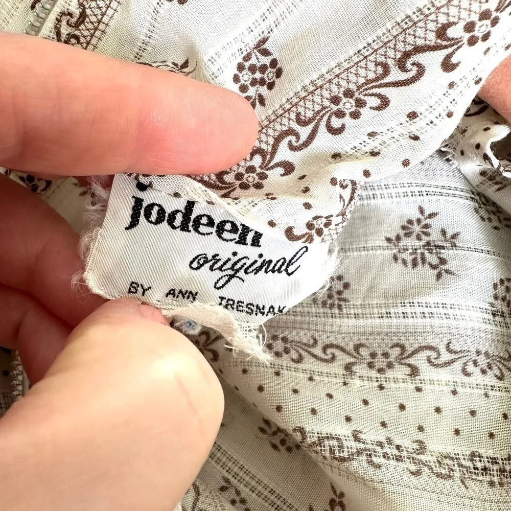 Jodeen Original Ann Tresnak Vintage Prairie Ruffle Neck Corset Waist Midi Dress Brown Size XS - Image 9