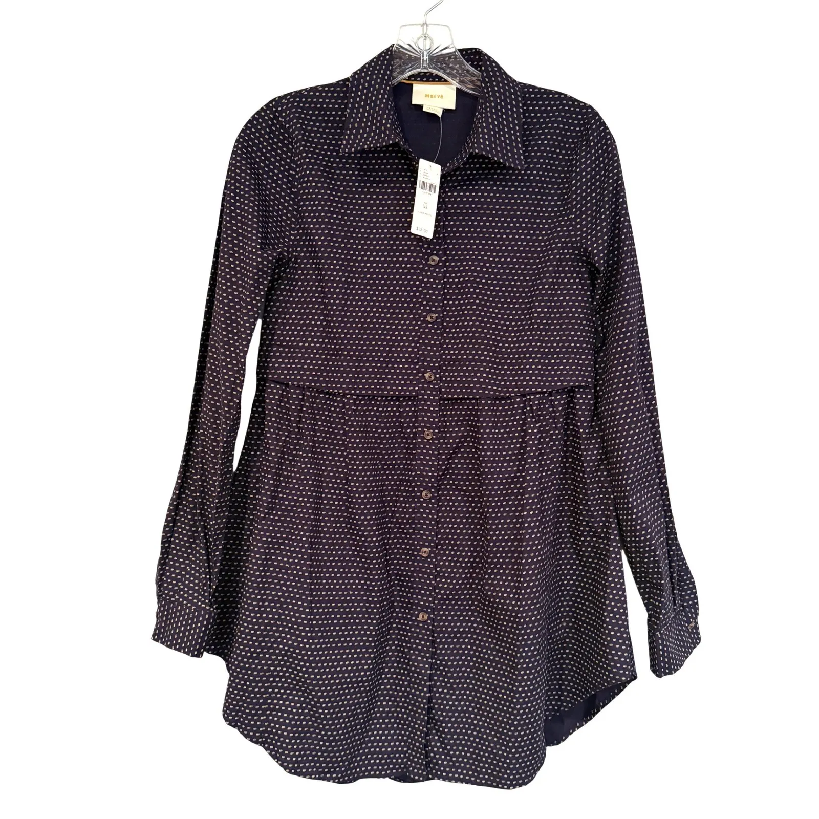 Maeve Anthropologie Aled Polka Dot Babydoll Tunic Top Womens XS Navy Career Boho - Image 3