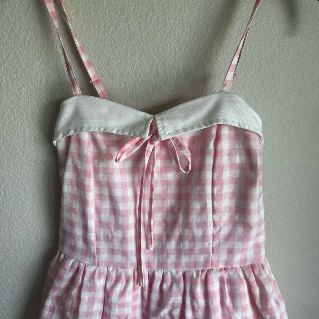 Pink and White Gingham Mini Dress - Image 4