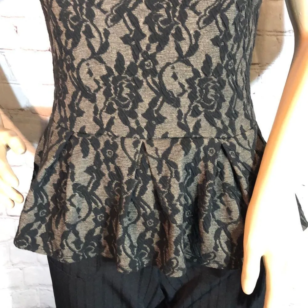 Big Strike Floral Applique Cap Sleeve Peplum Top M Size undefined - Image 3