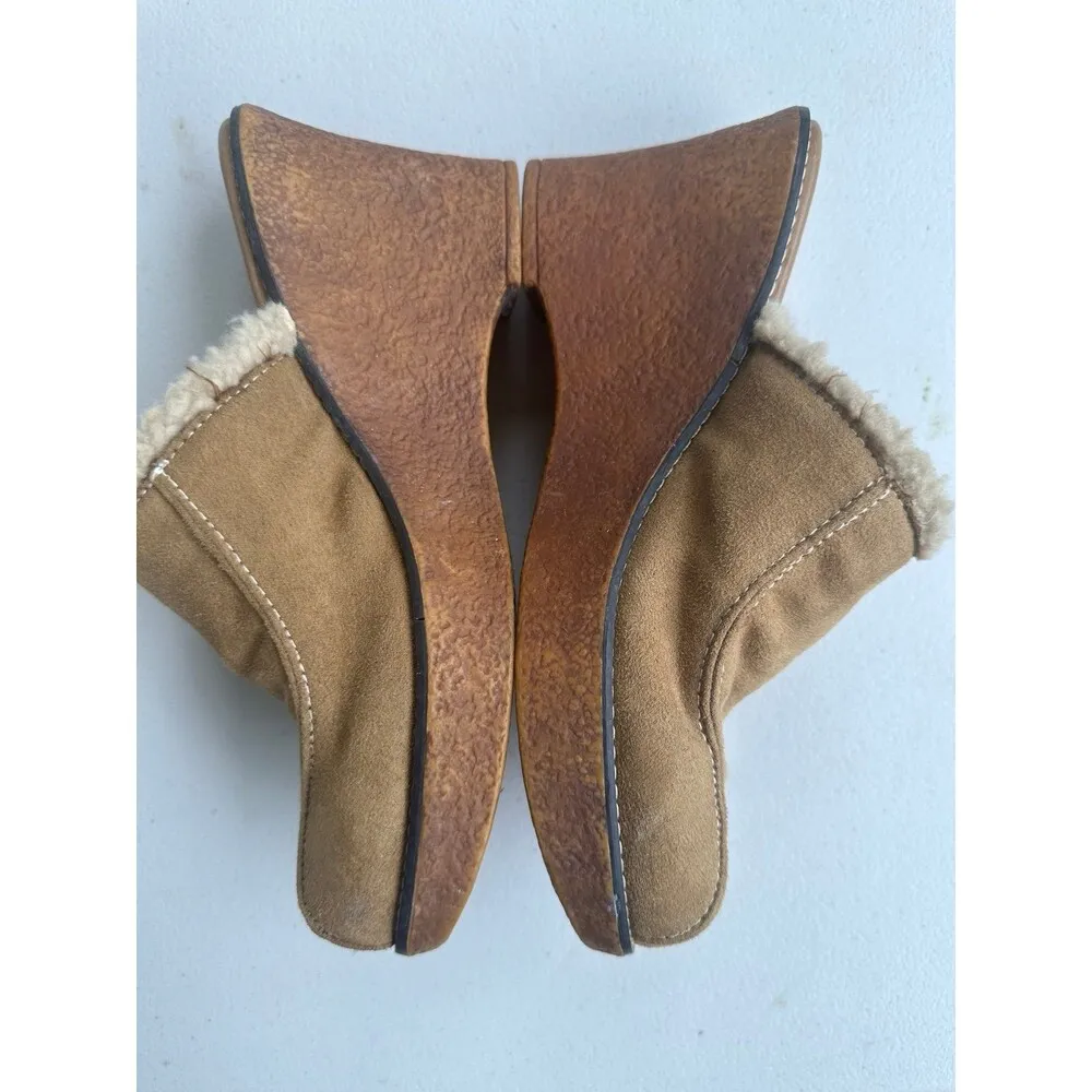 Lower East Side Women's Y2K 90s Suede Leather Sherpa Trim Wedge Mule Clogs 7.5 - Image 5