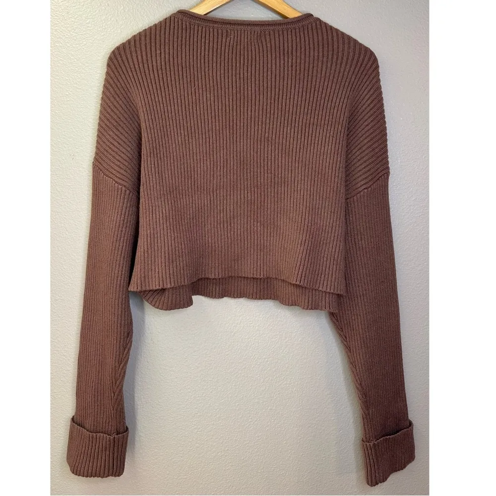 Promesa Stitch Perfect Cropped Blanket Stitch Sweater Mocha Brown - Image 7