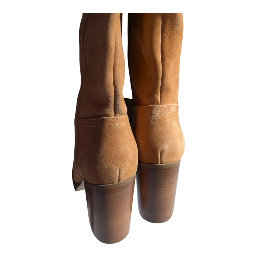 JLO Parid Camel Tan Nubuck Leather Over The Knee Block Heel Campus Boots Sz 8 - Image 3