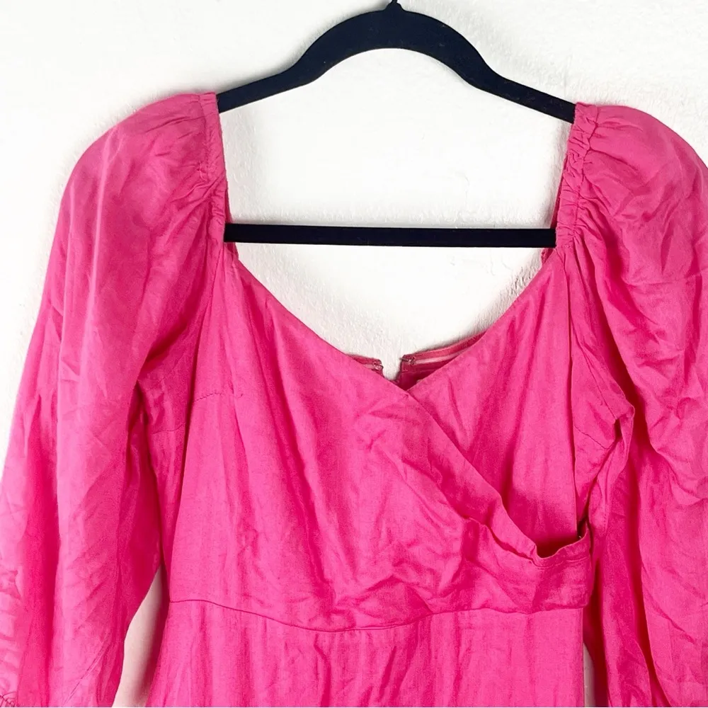 LOVERS + FRIENDS Aella Red Pink Ruffle Embroidered Hem Long Sleeves Dress Small - Image 9