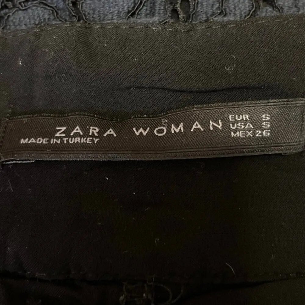 Zara Woman Navy Blue Floral Lace High Rise Cropped Wide Leg Trouser Pants Size S - Image 5