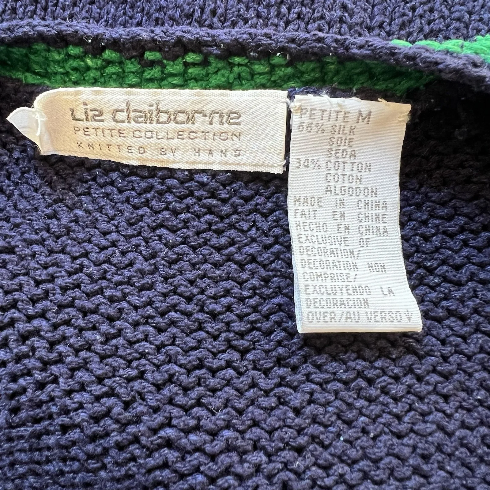 Vtg Liz Claiborne Hand Knit Cardigan Sweater Silk Blend Old Money 90s‎ Preppy - Image 6