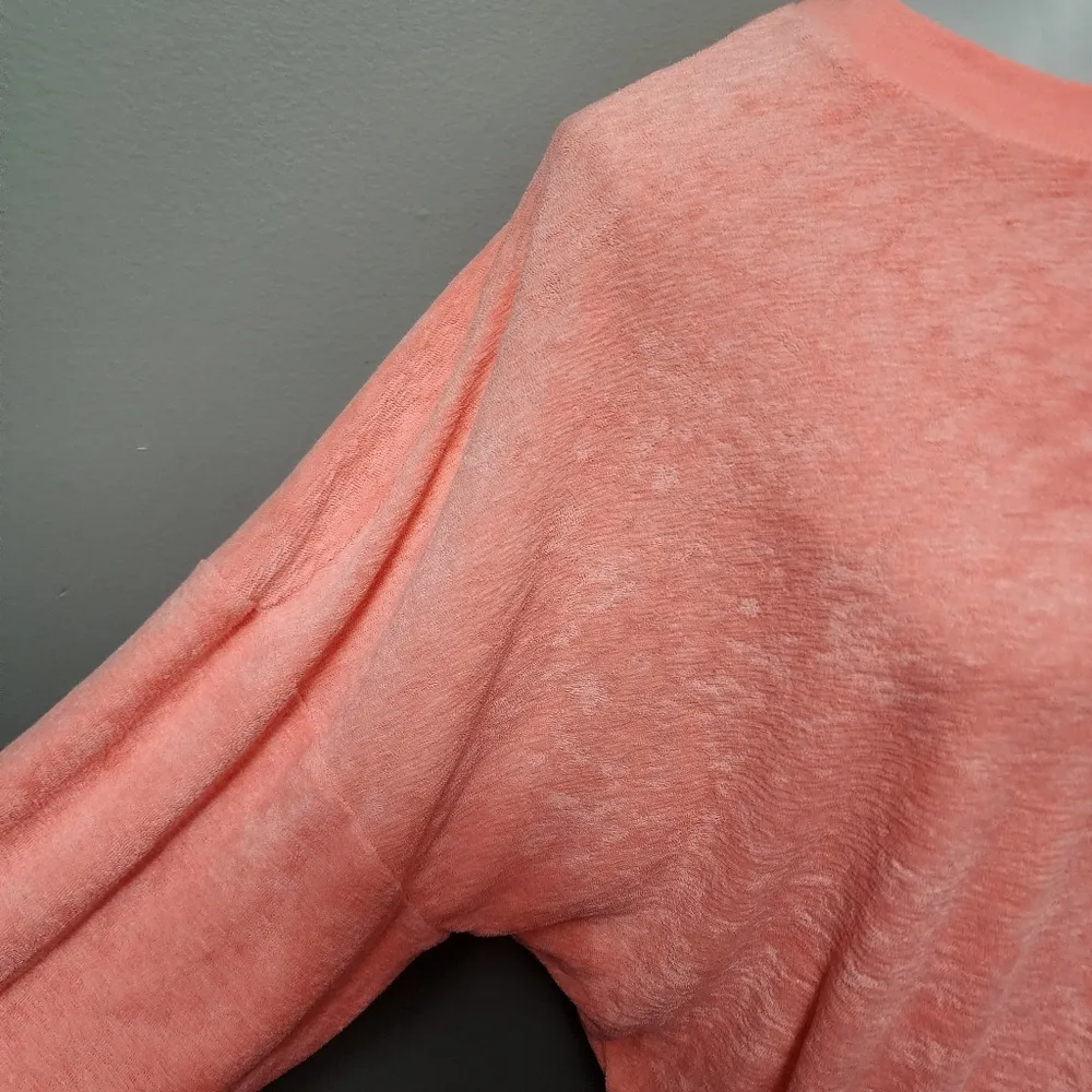 Old Navy neon coral terrycloth lounge cropped sweatshirt size large - Image 2