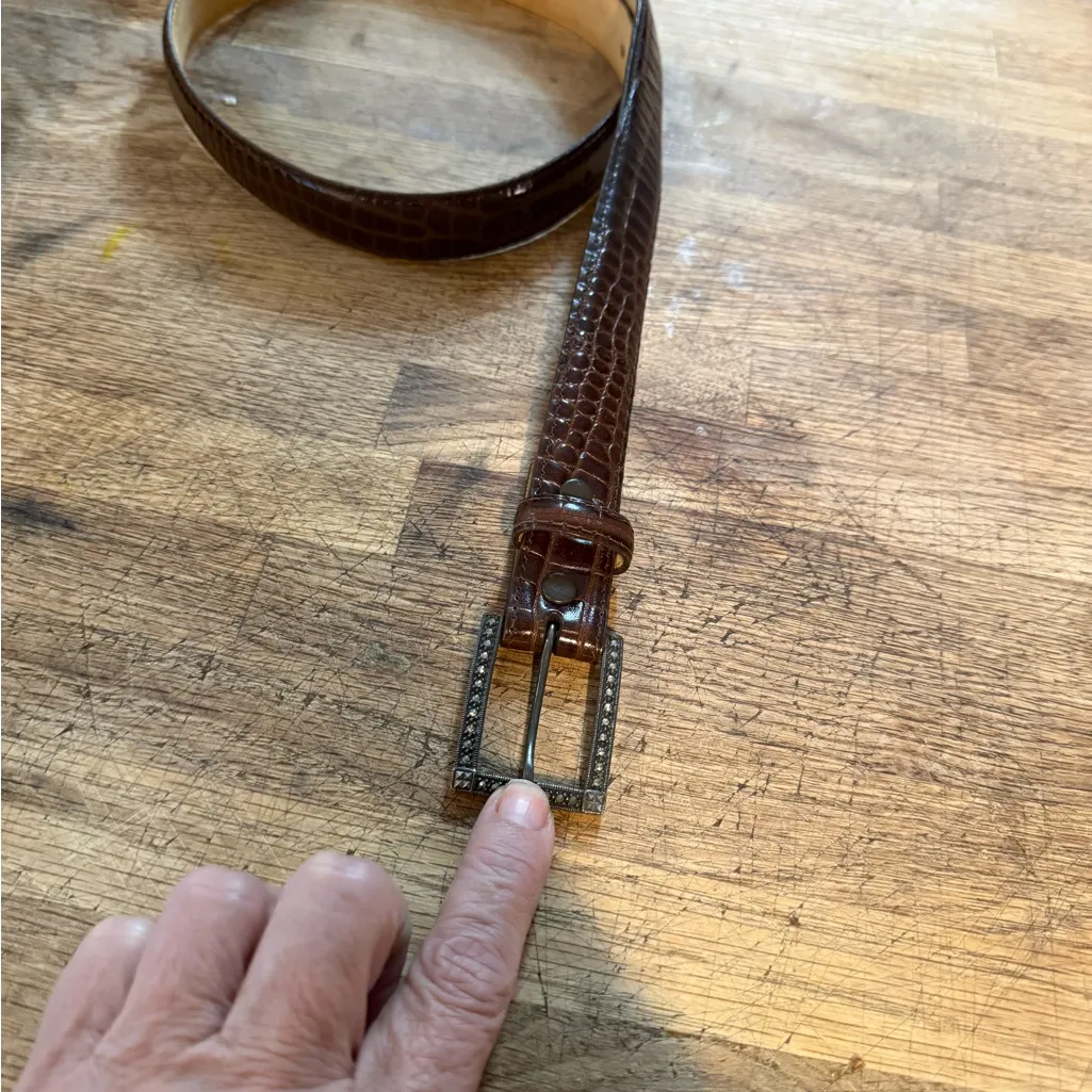 Judith Jack Dk Brown Embossed Leather Sterling Silver Marcasite Belt Sm - Image 4