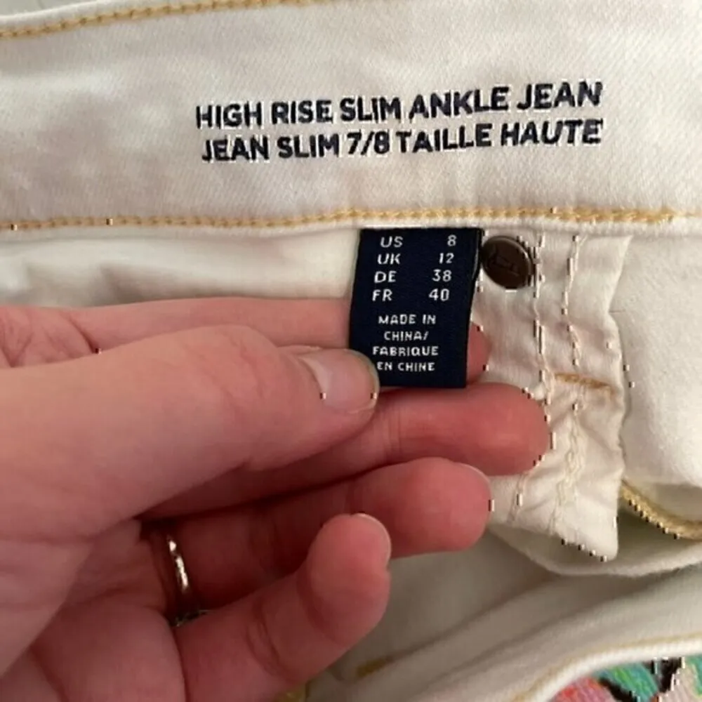 LANDS' END High Rise Slim Ankle Jean White Light Wash High Waisted Cropped Crop - Image 5