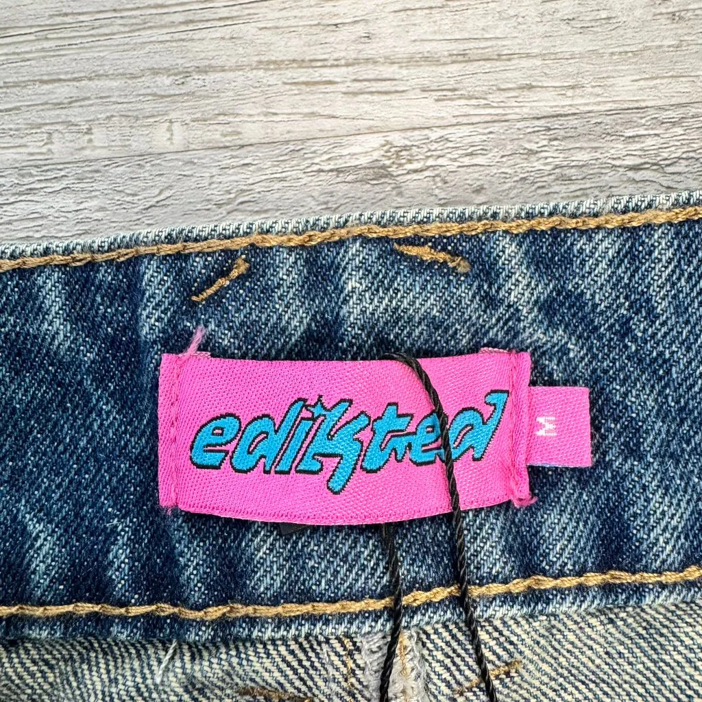 Edikted NWT denim mini skirt raw hem Y2K micro medium wash size medium A23 - Image 4
